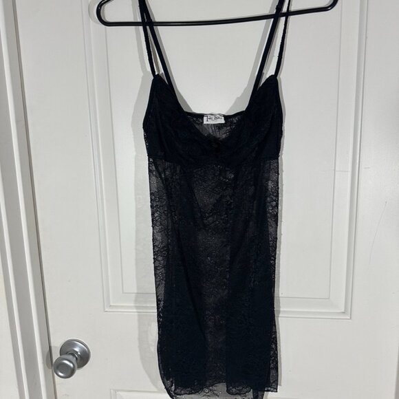 Felina Lace Nightgown Black  Extra Small Floral Polka Dot Sheer Bow Slip Nightie - Picture 1 of 5